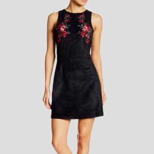 Cupcakes and Cashmere embroidered rose black faux suede mini dress size small